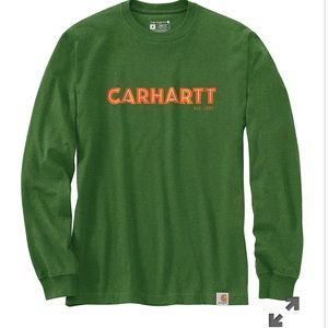 Carhartt Long Sleeve T-shirt Green with orange logo Medium